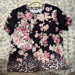 Johnny Was Black and Pink Boxy Short Sleeve Blouse